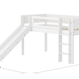 High Bed 120 cm with Slide, Ladder and Safety Rail, 90x200 cm, White