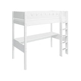 High Bed 184 cm with Desk, Sofa, Ladder and Safety Rail, 90x200 cm, White