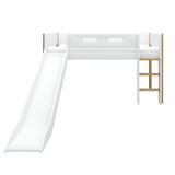 High Bed 120 cm with Slide and Safety Rail, 90x200 cm, White/Oak