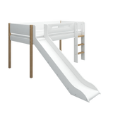 High Bed 120 cm with Slide and Safety Rail, 90x200 cm, White/Oak