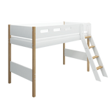High Bed 143 cm with Ladder and Safety Rail, 90x200 cm, White/Oak