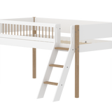 Hoogslaper 120 cm met ladder en veiligheidsrek, 90x200 cm, Wit/Eiken