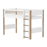 High Bed 143 cm with Ladder and Safety Rail, 90x200 cm, White/Oak