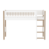 High Bed 143 cm with Ladder and Safety Rail, 90x200 cm, White/Oak