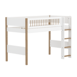 High Bed 143 cm with Ladder and Safety Rail, 90x200 cm, White/Oak