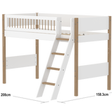 High Bed 143 cm with Ladder and Safety Rail, 90x200 cm, White/Oak