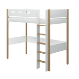 High Bed 184 cm with Ladder and Safety Rail, 90x200 cm, White/Oak