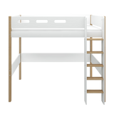 High Bed 184 cm with Ladder and Safety Rail, 90x200 cm, White/Oak