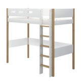 High Bed 184 cm with Ladder and Safety Rail, 90x200 cm, White/Oak