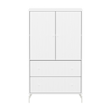 SAGA Cupboard, 2 door & 2 drawer, White with grooves