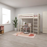 Cama alta 184 cm con escalera y barrera de seguridad, 90x200 cm, Blanco