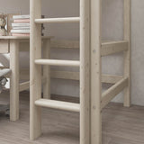 Cama alta 184 cm con escalera y barrera de seguridad, 90x200 cm, Blanco