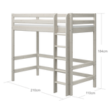 Cama alta 184 cm con escalera y barrera de seguridad, 90x200 cm, Blanco