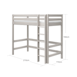 Lit haut 184 cm avec barrière de sécurité et échelle, 90x200 cm, Gris