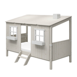 Single Bed with House and Ladder, 90x200 cm, White