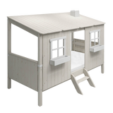 Single Bed with House and Ladder, 90x200 cm, White