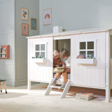Single Bed with House and Ladder, 90x200 cm, White