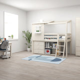 Hoogslaper 120 cm met 1/2 huis, ladder en veiligheidsrek, 90x200 cm, Wit