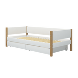 Lit simple avec rangement, 90x200 cm, Blanc/Chêne