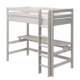 Hochbett 184 cm mit Schreibtisch, Leiter und Absturzsicherung, 90x200 cm, Grau