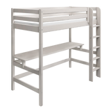 Hochbett 184 cm mit Schreibtisch, Leiter und Absturzsicherung, 90x200 cm, Grau