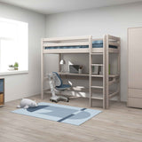 Hochbett 184 cm mit Schreibtisch, Leiter und Absturzsicherung, 90x200 cm, Grau