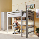 Hochbett 184 cm mit Schreibtisch, Leiter und Absturzsicherung, 90x200 cm, Grau