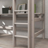 Hochbett 184 cm mit Schreibtisch, Leiter und Absturzsicherung, 90x200 cm, Grau