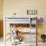 Hochbett 184 cm mit Schreibtisch, Leiter und Absturzsicherung, 90x200 cm, Grau