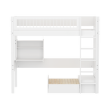 High Bed 184 cm with Sofa, Desk, Ladder and Safety Rail, 90x200 cm, White