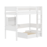 High Bed 184 cm with Sofa, Desk, Ladder and Safety Rail, 90x200 cm, White