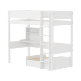 High Bed 184 cm with Sofa, Desk, Ladder and Safety Rail, 90x200 cm, White