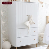SAGA Cupboard, 2 door & 2 drawer, White with grooves