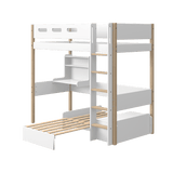 Hoogslaper 184 cm met bank, bureau, ladder en veiligheidsrek, 90x200 cm, Wit/Eiken