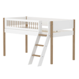 Lit haut 120 cm avec échelle et barrière de sécurité, 90x200 cm, Blanc/Chêne