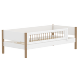 Lit simple avec barrière de sécurité, 90x200 cm, Blanc/Chêne