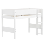 Cama alta 143 cm con escalera y barrera de seguridad, 90x200 cm, Blanco
