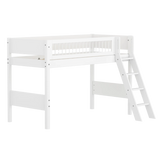 Cama alta 143 cm con escalera y barrera de seguridad, 90x200 cm, Blanco