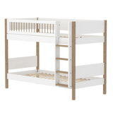 Stapelbed 154 cm met ladder en veiligheidsrek, 90x200 cm, Wit/Eiken