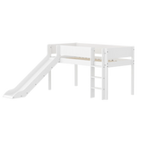 High Bed 120 cm with Slide, Ladder and Safety Rail, 90x200 cm, White