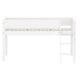 Lit haut 120 cm avec échelle et barrière de sécurité, 90x200 cm, Blanc