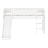 High Bed 120 cm with Slide, Ladder and Safety Rail, 90x200 cm, White