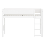 Cama alta 143 cm con escalera y barrera de seguridad, 90x200 cm, Blanco
