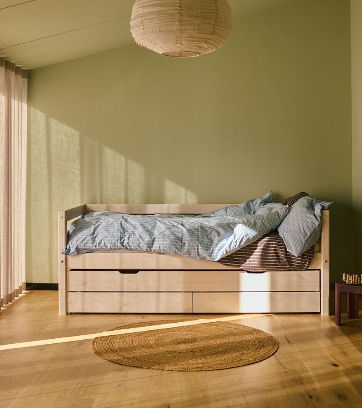 High Bed 184 cm with Safety Rail and Ladder, 90x200 cm, Grey – FLEXA