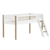 Lit haut 120 cm avec échelle et barrière de sécurité, 90x200 cm, Blanc/Chêne