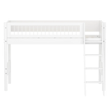 Cama alta 143 cm con escalera y barrera de seguridad, 90x200 cm, Blanco