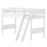 Cama alta 143 cm con escalera y barrera de seguridad, 90x200 cm, Blanco