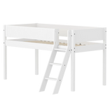 Lit haut 120 cm avec échelle et barrière de sécurité, 90x200 cm, Blanc