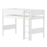 Cama alta 143 cm con escalera y barrera de seguridad, 90x200 cm, Blanco