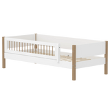 Lit simple avec barrière de sécurité, 90x200 cm, Blanc/Chêne